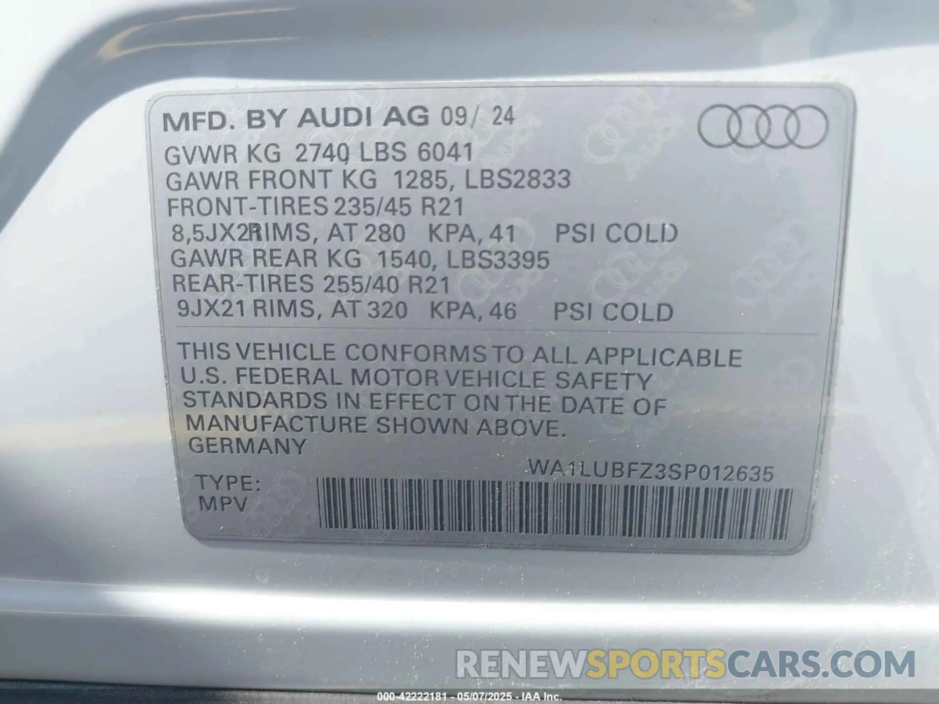 9 Photograph of a damaged car WA1LUBFZ3SP012635 AUDI Q4 E-TRON 2025