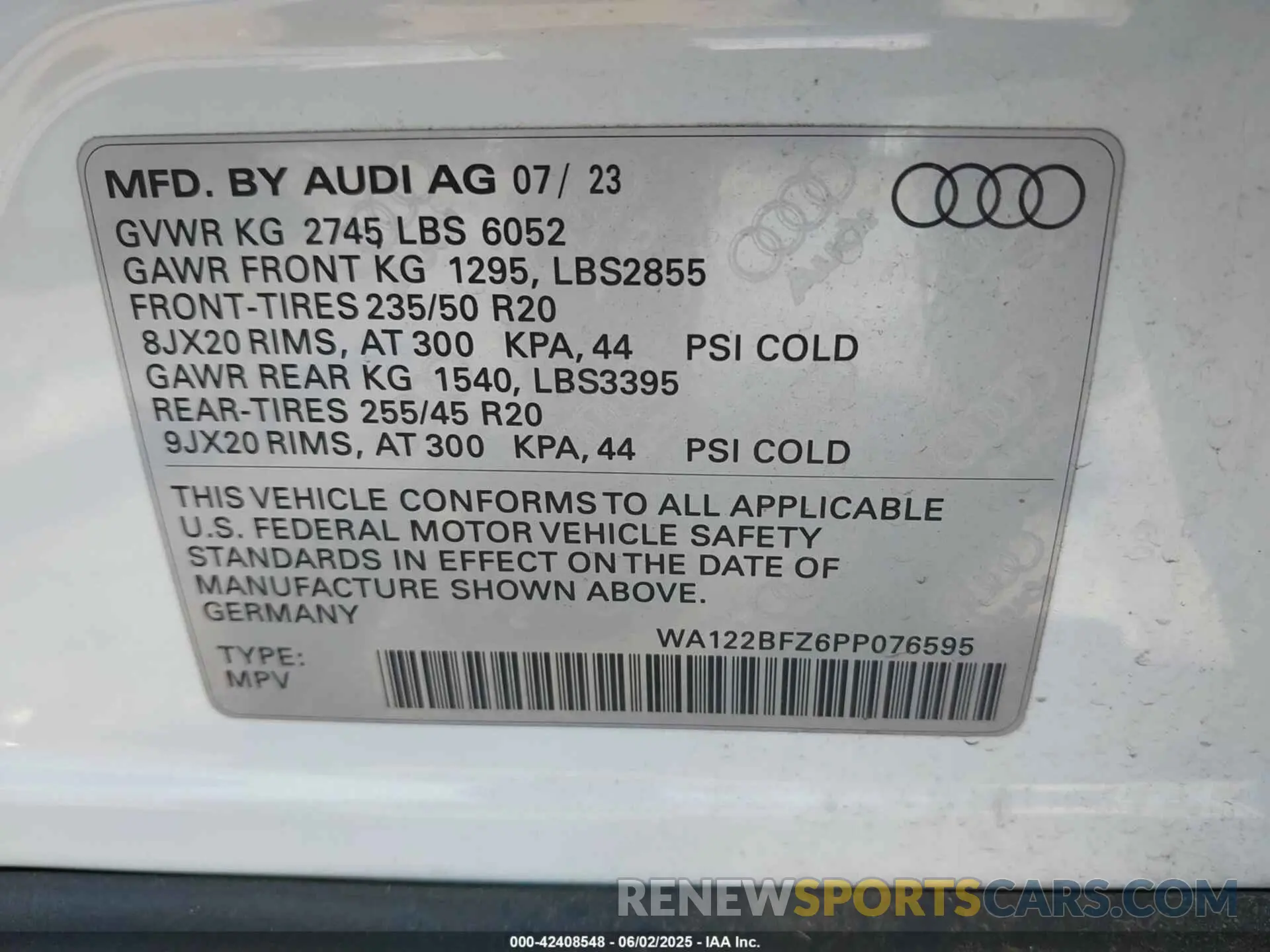 9 Photograph of a damaged car WA122BFZ6PP076595 AUDI Q4 SPORTBACK E-TRON 2023