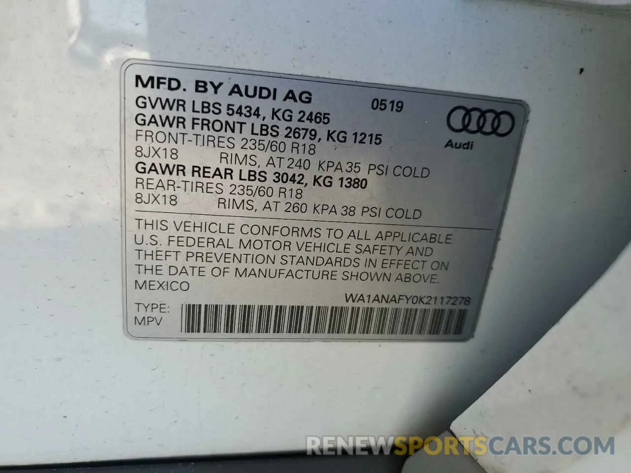 15 Photograph of a damaged car WA1ANAFY0K2117278 AUDI Q5 2019