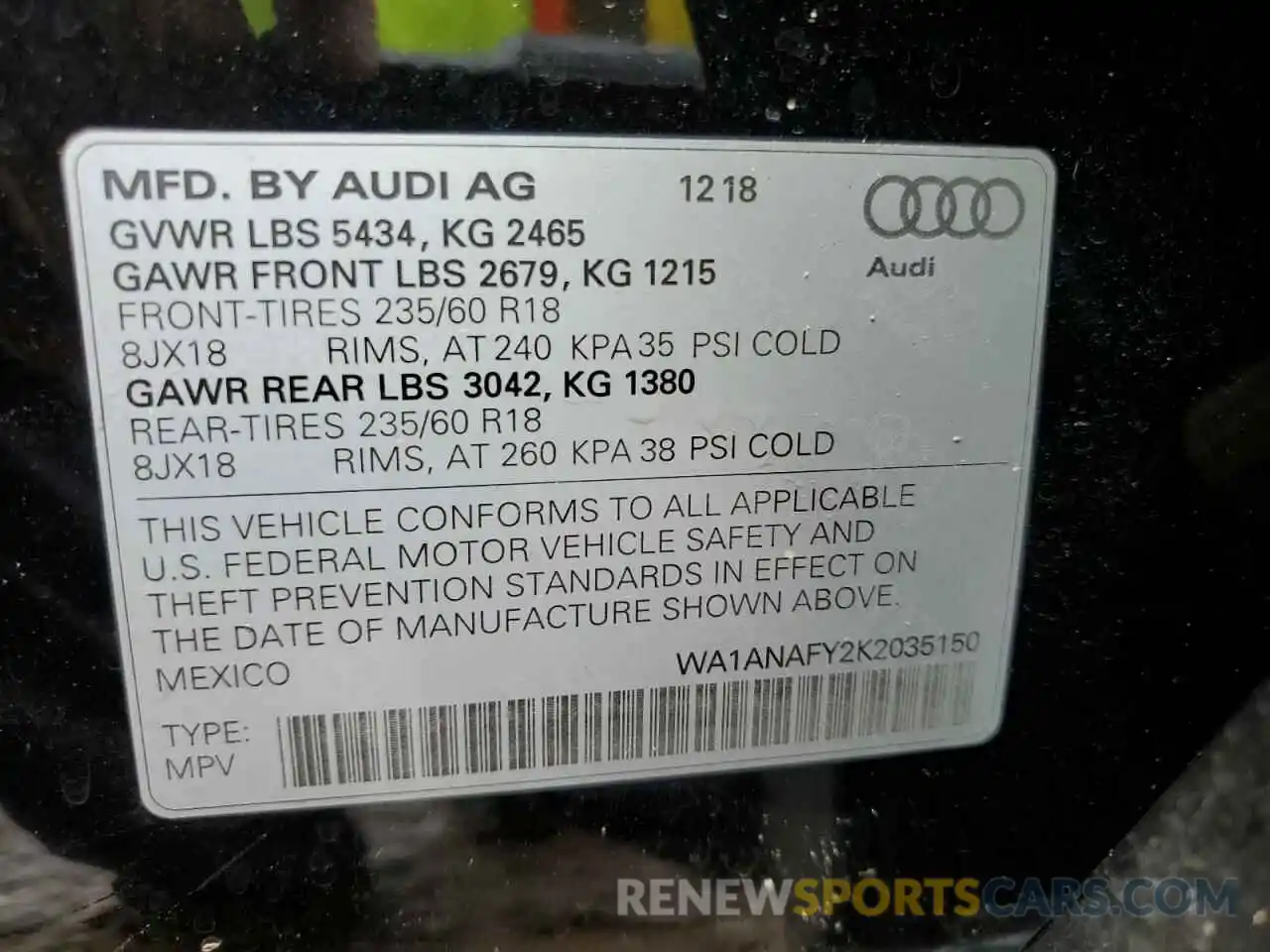 10 Photograph of a damaged car WA1ANAFY2K2035150 AUDI Q5 2019