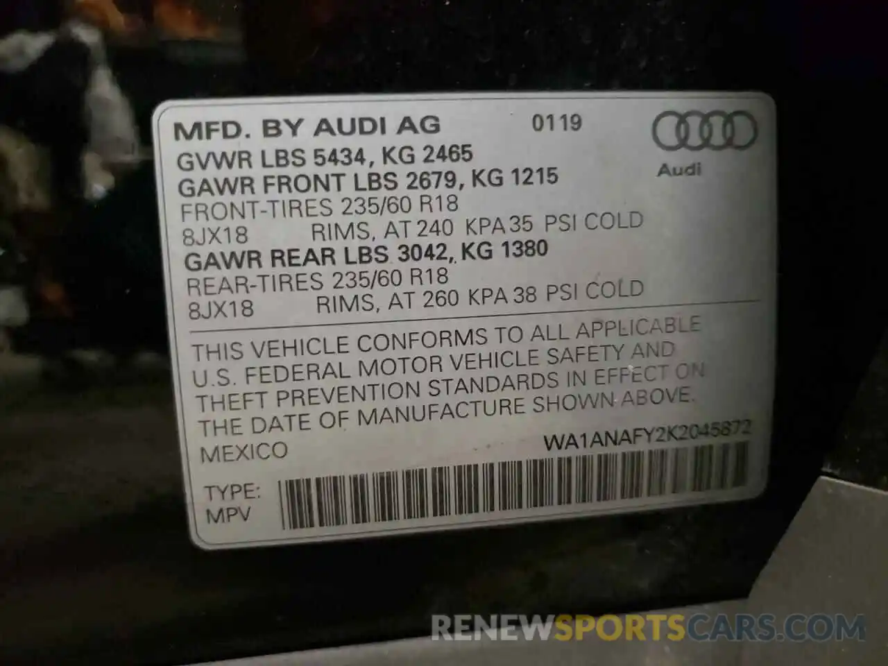 10 Photograph of a damaged car WA1ANAFY2K2045872 AUDI Q5 2019