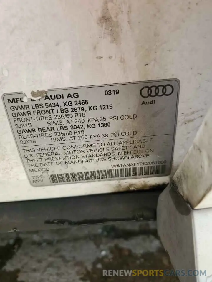 13 Photograph of a damaged car WA1ANAFY2K2081660 AUDI Q5 2019