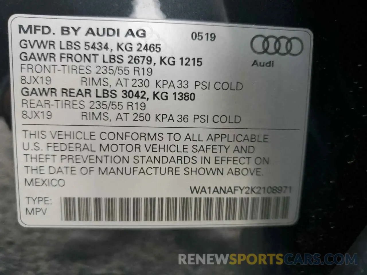 14 Photograph of a damaged car WA1ANAFY2K2108971 AUDI Q5 2019