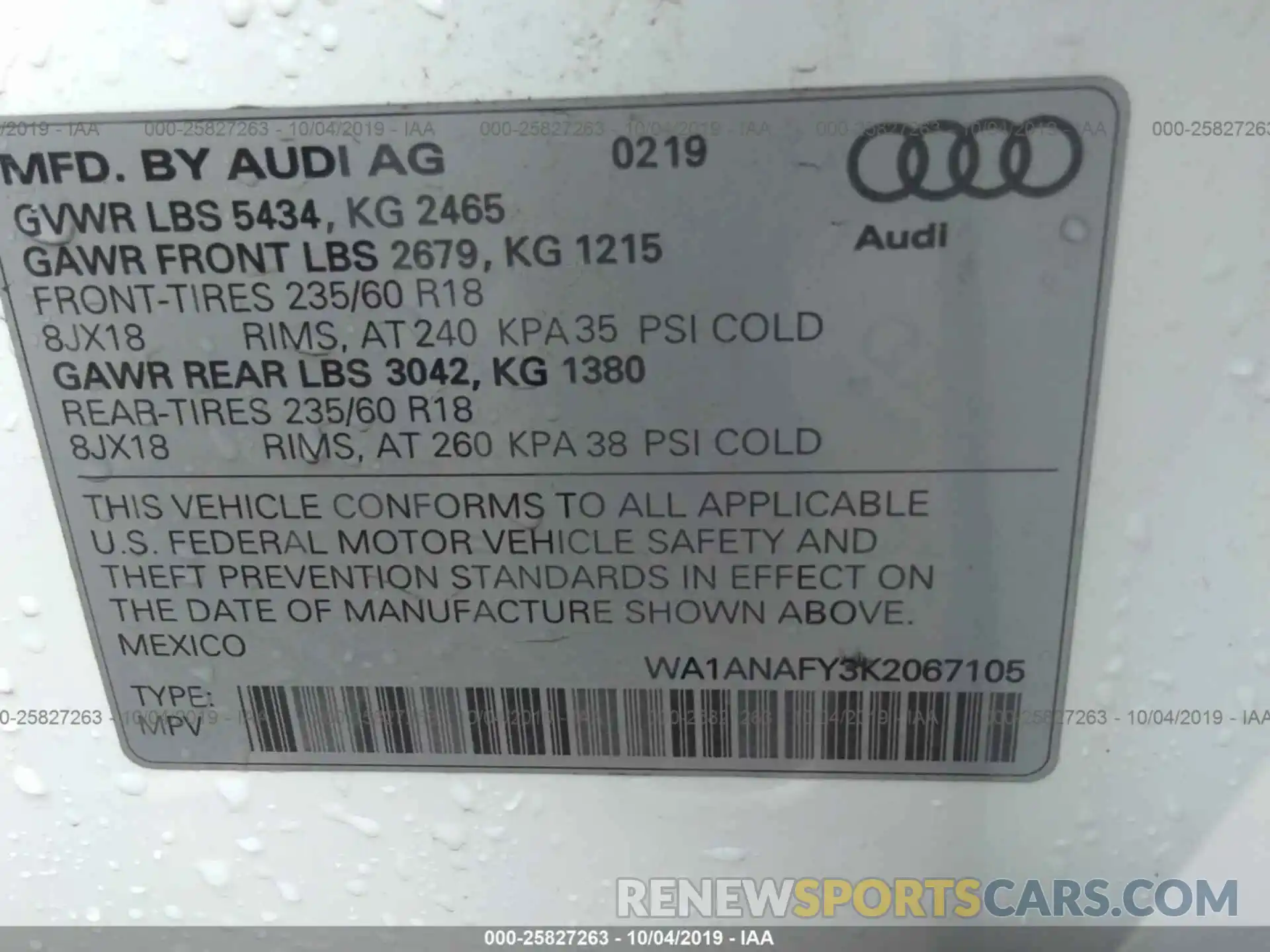 9 Photograph of a damaged car WA1ANAFY3K2067105 AUDI Q5 2019