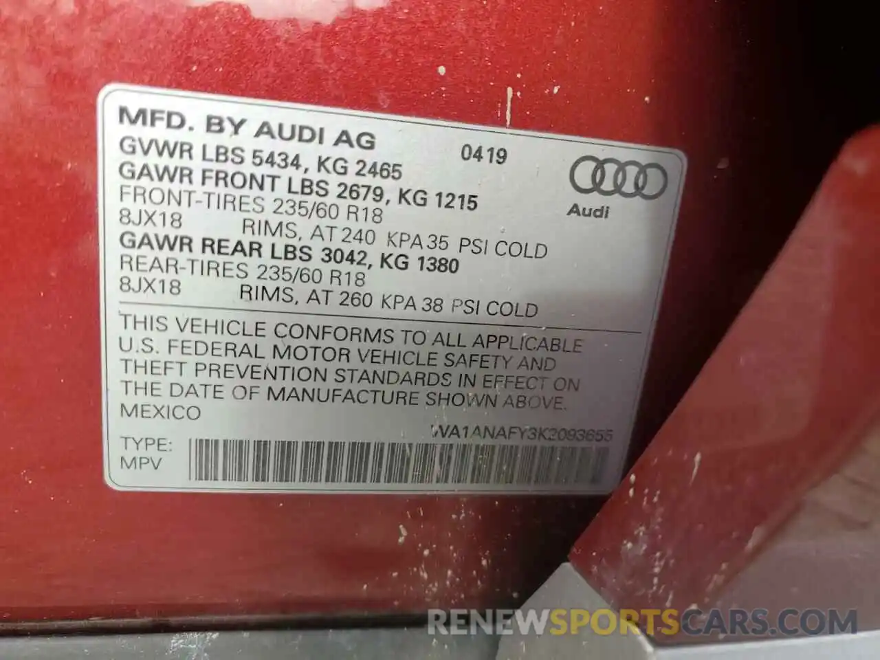 14 Photograph of a damaged car WA1ANAFY3K2093655 AUDI Q5 2019