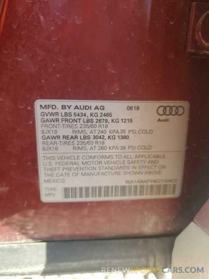 13 Photograph of a damaged car WA1ANAFY4K2130423 AUDI Q5 2019
