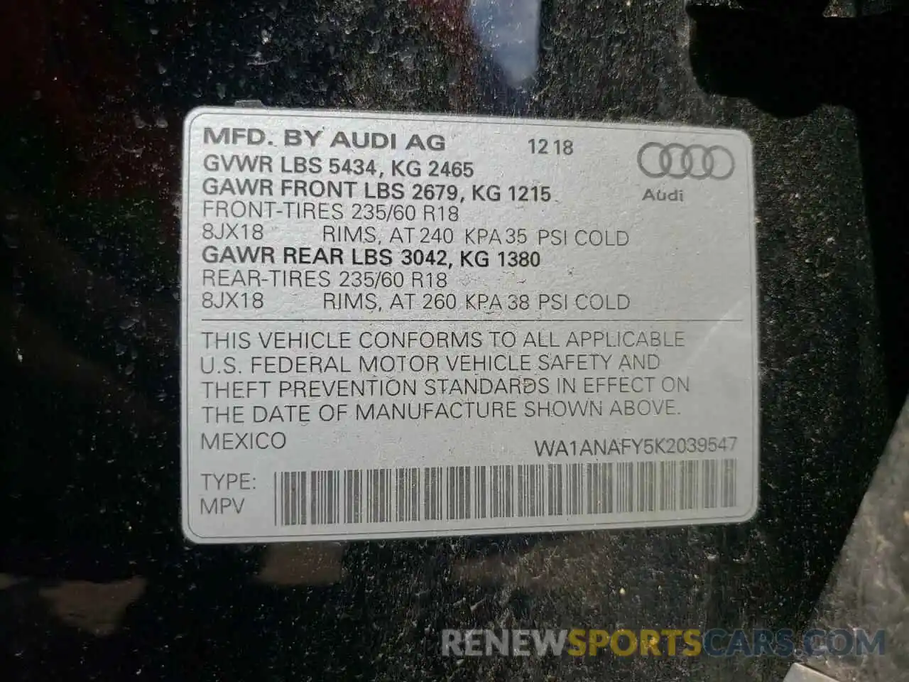 10 Photograph of a damaged car WA1ANAFY5K2039547 AUDI Q5 2019