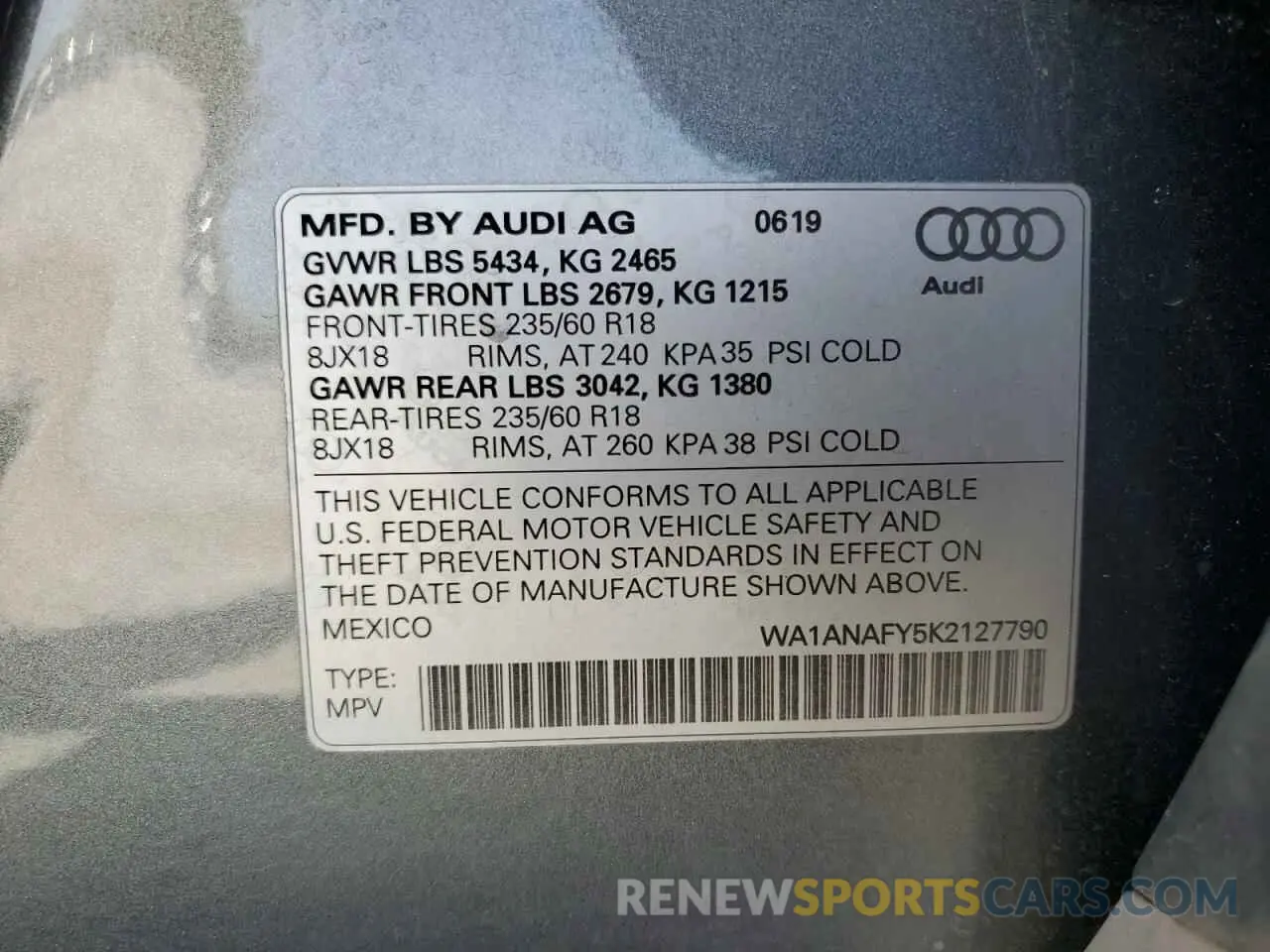 14 Photograph of a damaged car WA1ANAFY5K2127790 AUDI Q5 2019