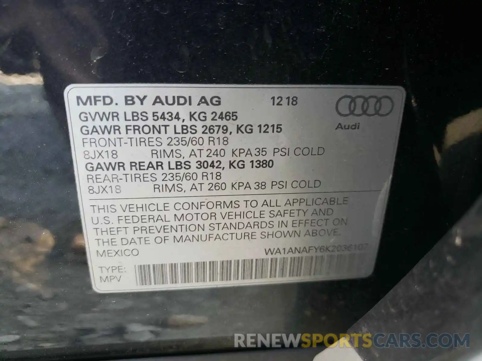 10 Photograph of a damaged car WA1ANAFY6K2036107 AUDI Q5 2019