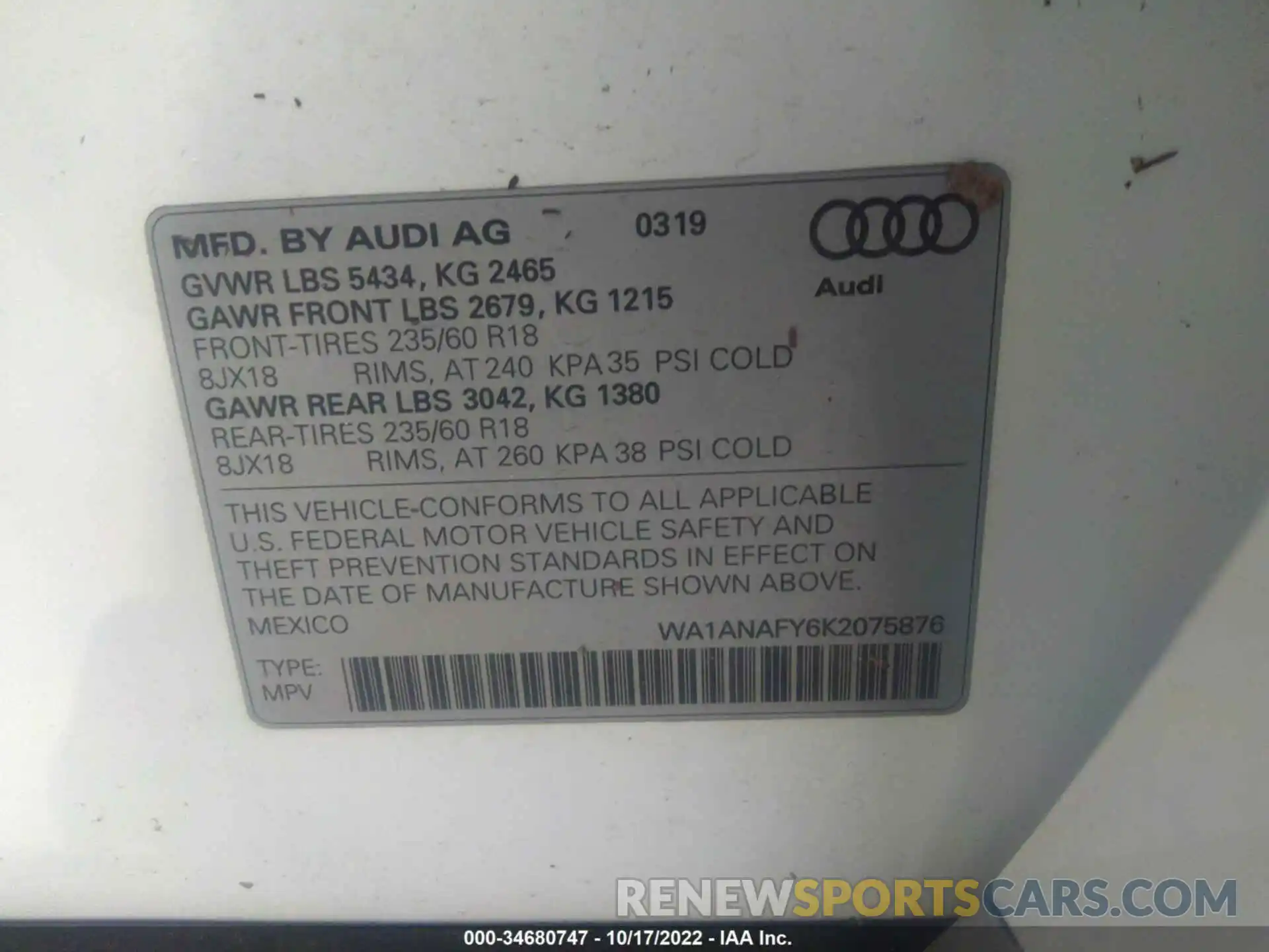 9 Photograph of a damaged car WA1ANAFY6K2075876 AUDI Q5 2019