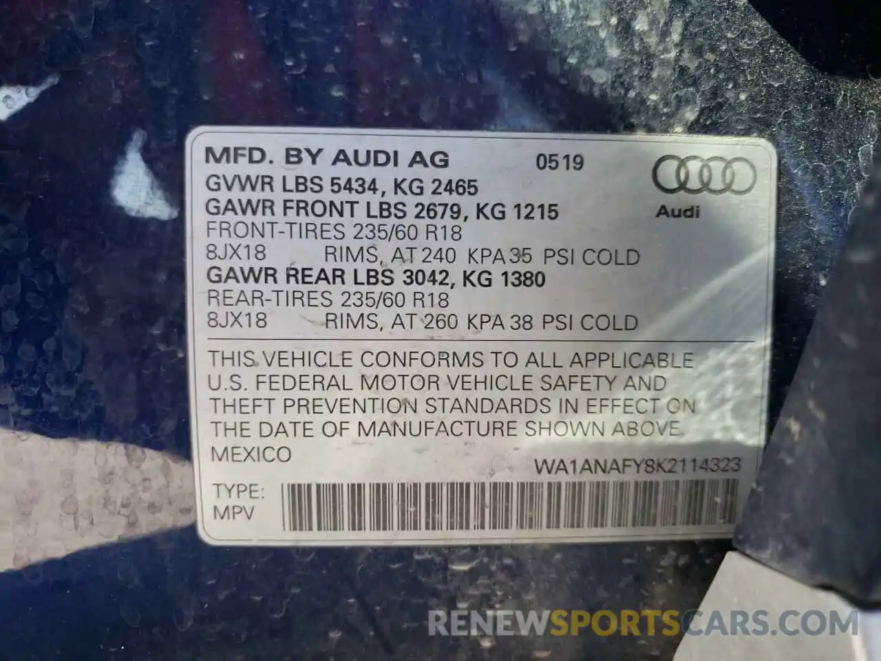 10 Photograph of a damaged car WA1ANAFY8K2114323 AUDI Q5 2019