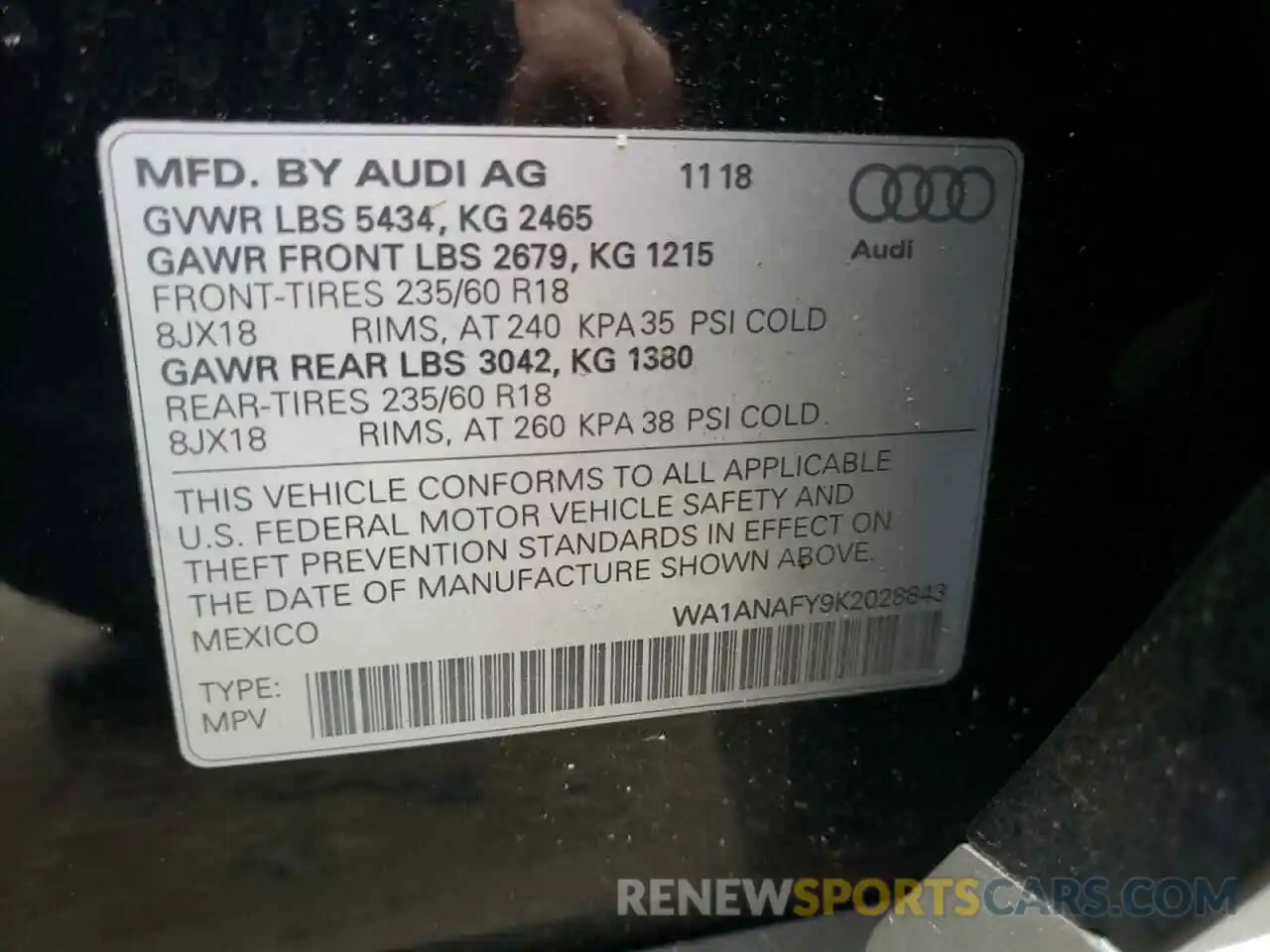 10 Photograph of a damaged car WA1ANAFY9K2028843 AUDI Q5 2019