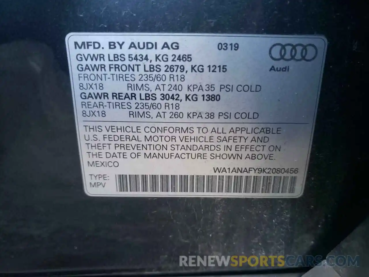 13 Photograph of a damaged car WA1ANAFY9K2080456 AUDI Q5 2019