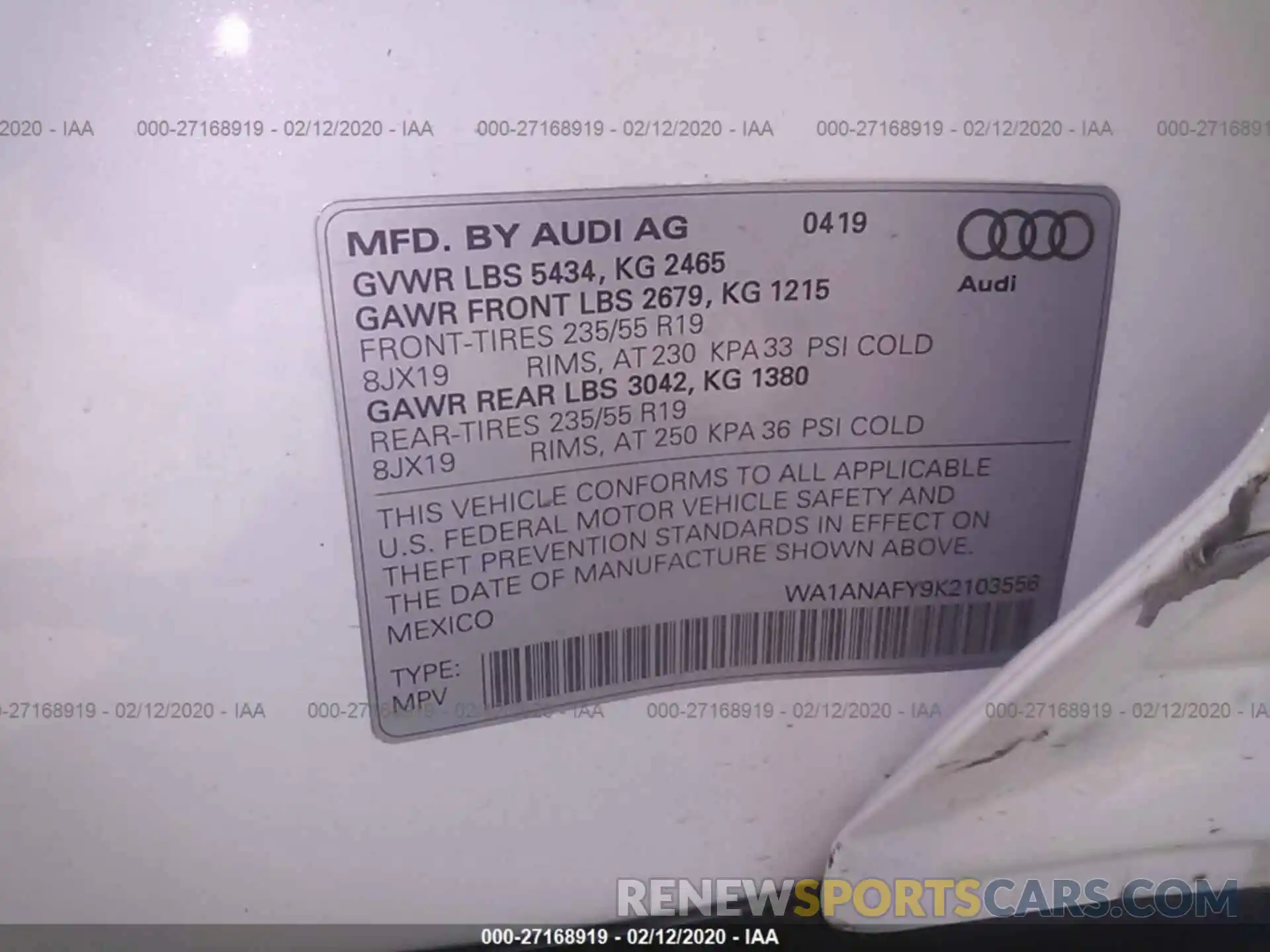 9 Photograph of a damaged car WA1ANAFY9K2103556 AUDI Q5 2019