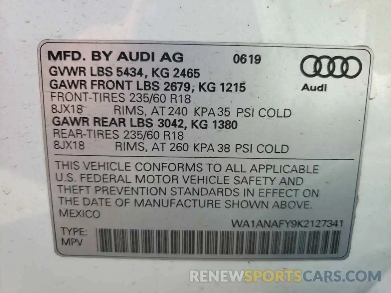 10 Photograph of a damaged car WA1ANAFY9K2127341 AUDI Q5 2019