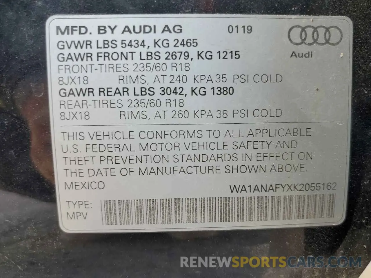 13 Photograph of a damaged car WA1ANAFYXK2055162 AUDI Q5 2019