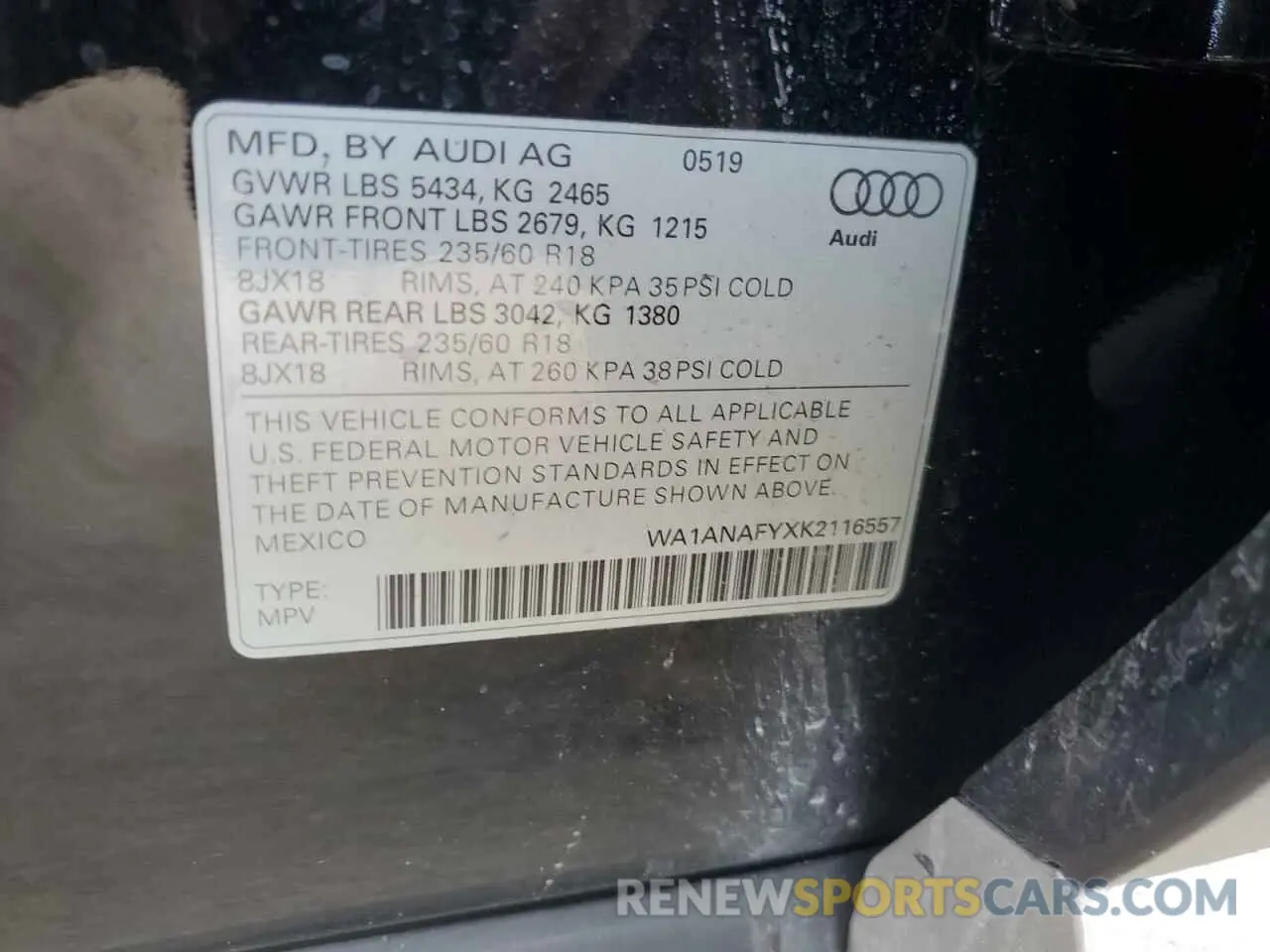 13 Photograph of a damaged car WA1ANAFYXK2116557 AUDI Q5 2019