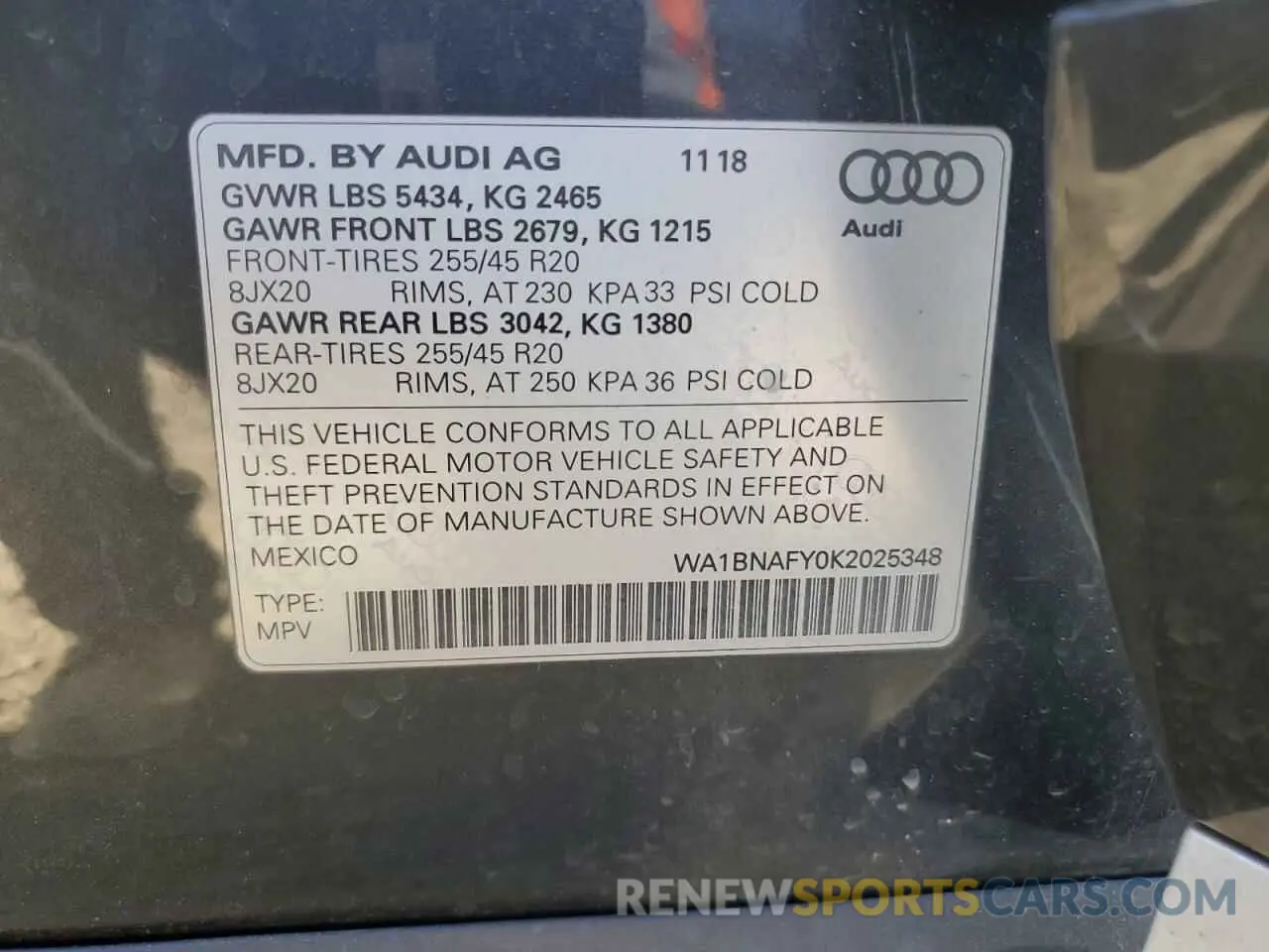 14 Photograph of a damaged car WA1BNAFY0K2025348 AUDI Q5 2019