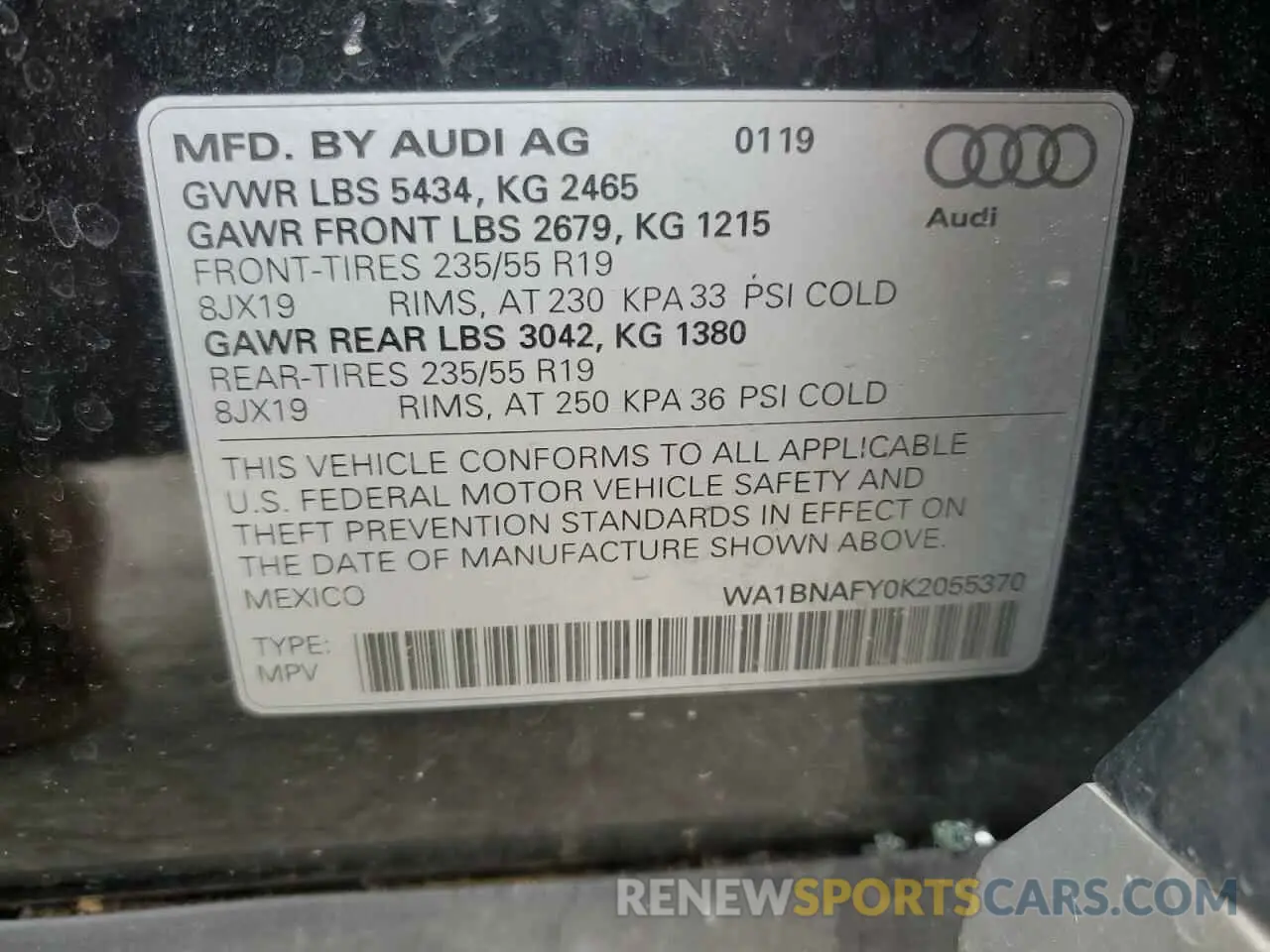 13 Photograph of a damaged car WA1BNAFY0K2055370 AUDI Q5 2019