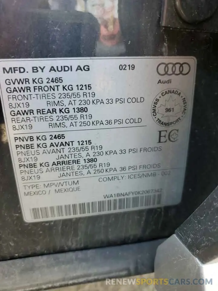 14 Photograph of a damaged car WA1BNAFY0K2067342 AUDI Q5 2019
