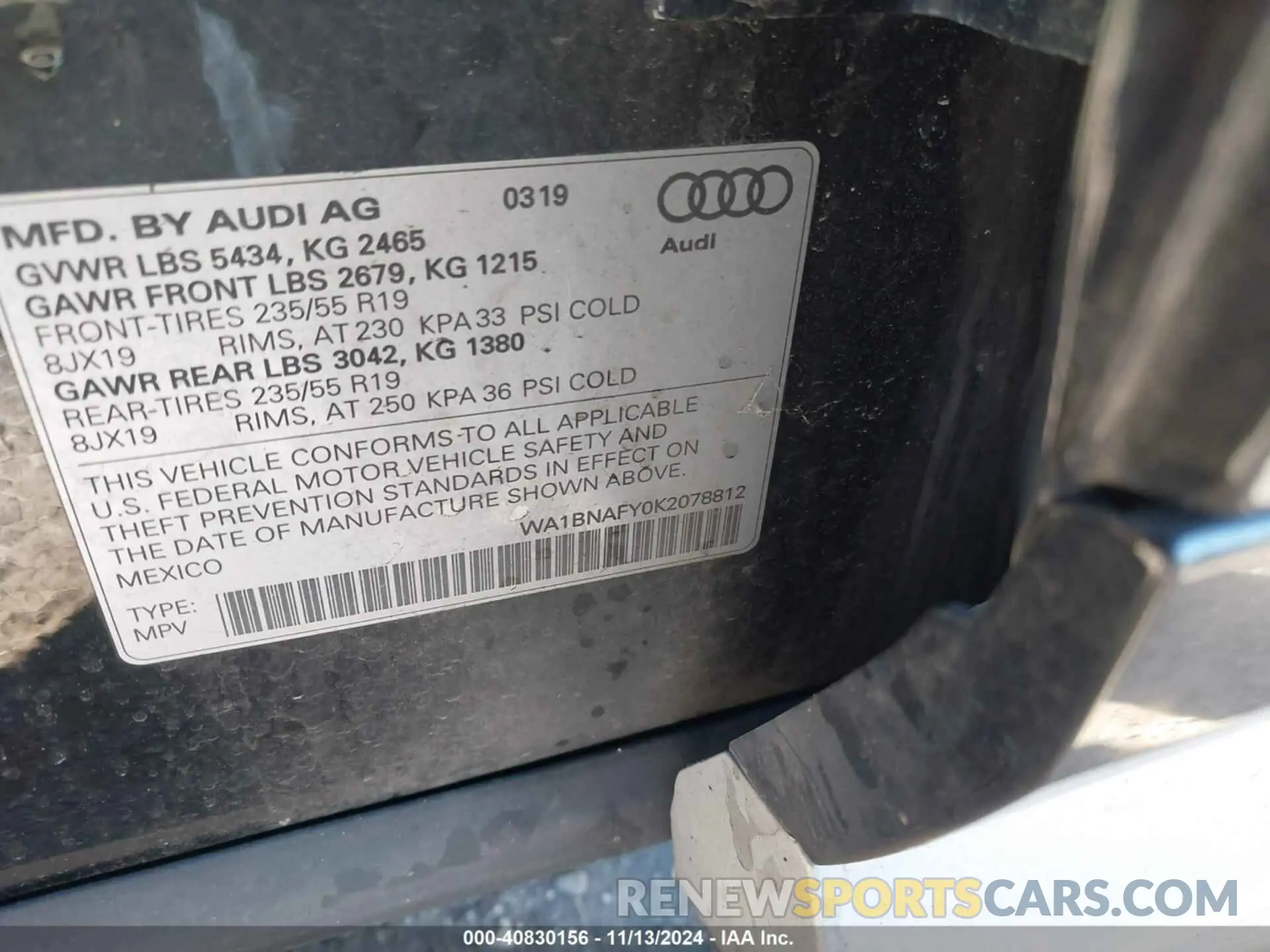 9 Photograph of a damaged car WA1BNAFY0K2078812 AUDI Q5 2019