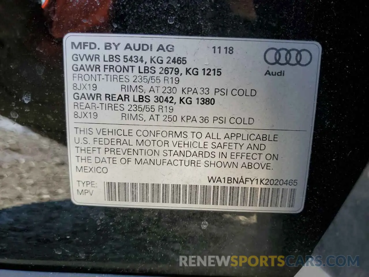 13 Photograph of a damaged car WA1BNAFY1K2020465 AUDI Q5 2019