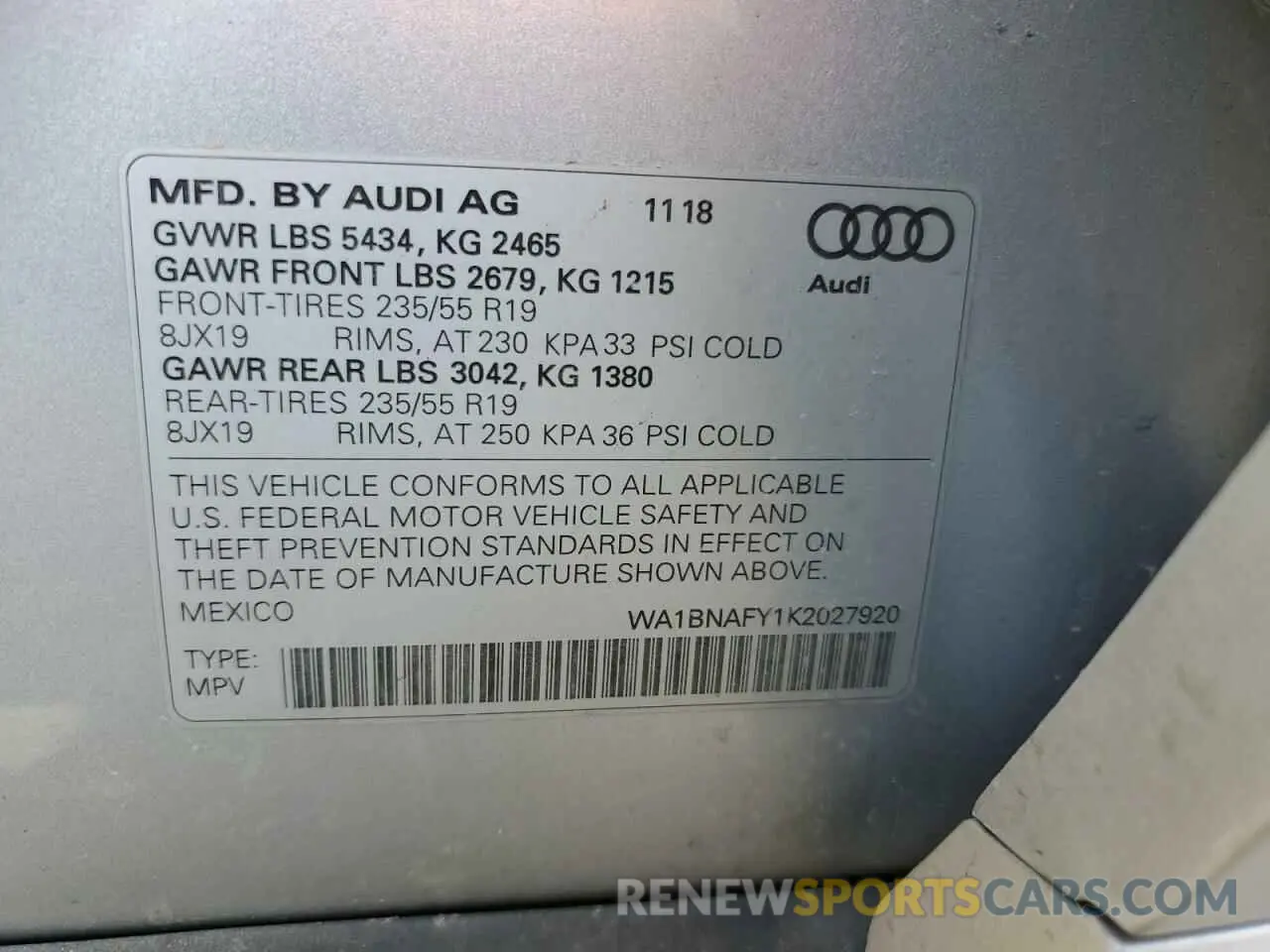 12 Photograph of a damaged car WA1BNAFY1K2027920 AUDI Q5 2019