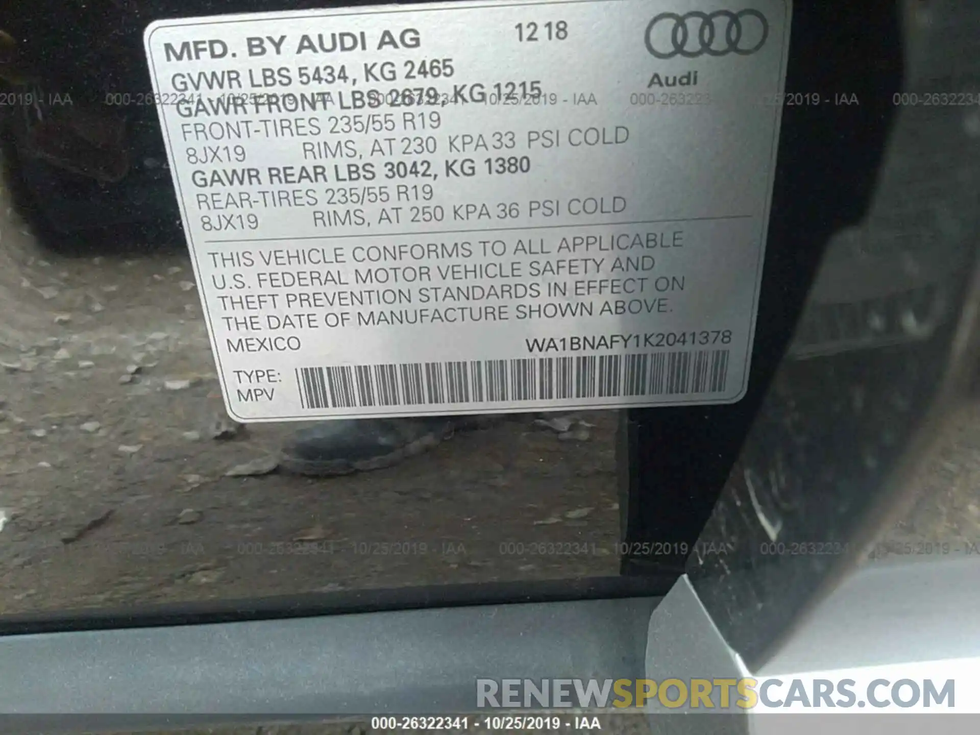 9 Photograph of a damaged car WA1BNAFY1K2041378 AUDI Q5 2019