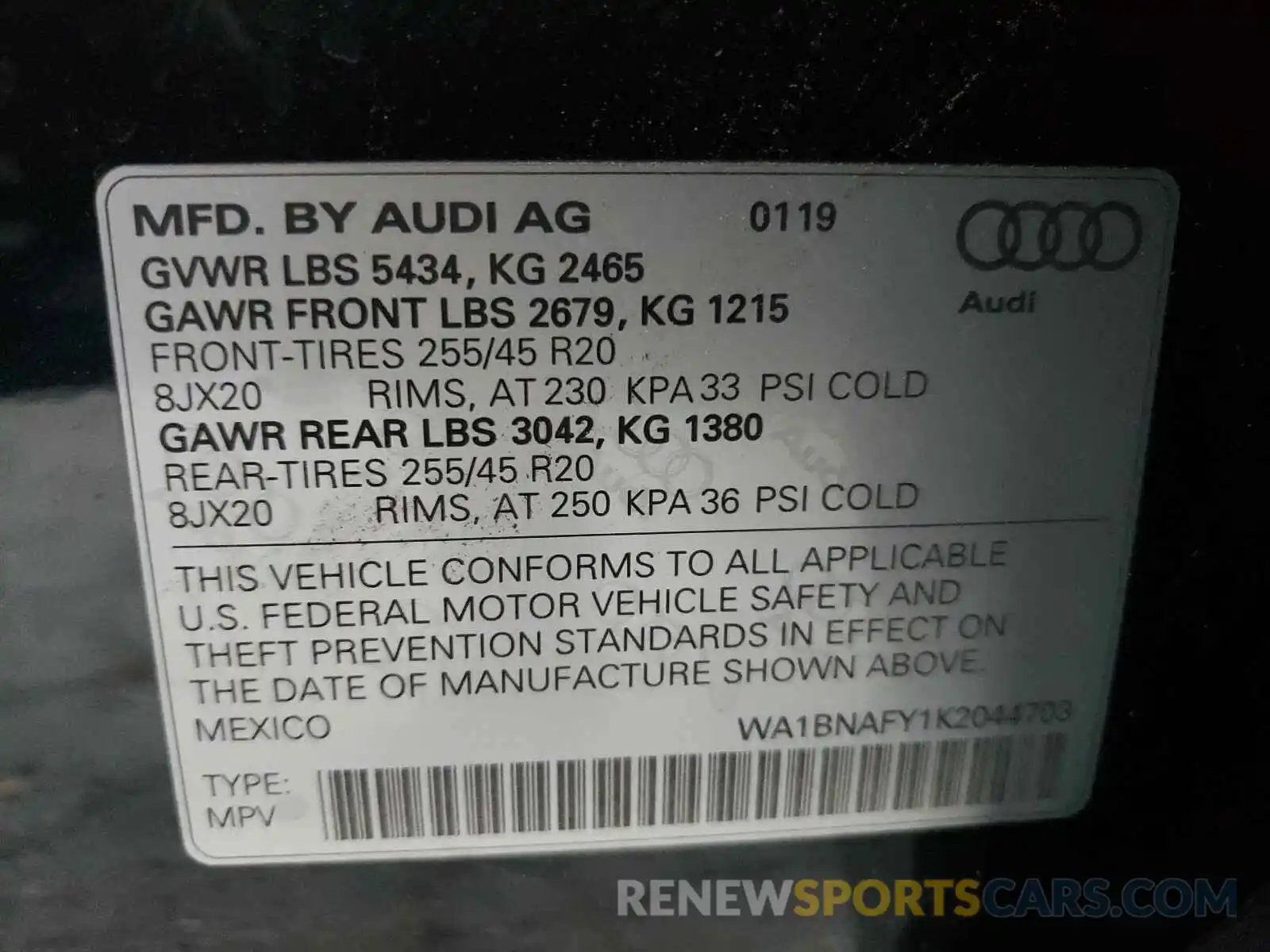 10 Photograph of a damaged car WA1BNAFY1K2044703 AUDI Q5 2019