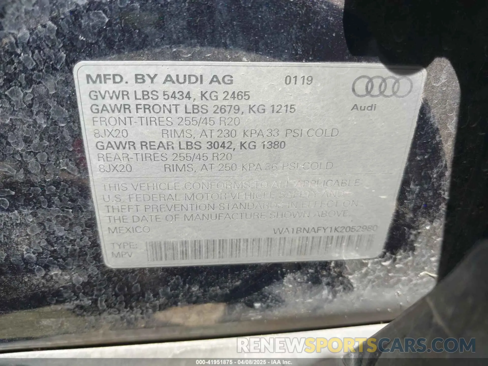 9 Photograph of a damaged car WA1BNAFY1K2052980 AUDI Q5 2019