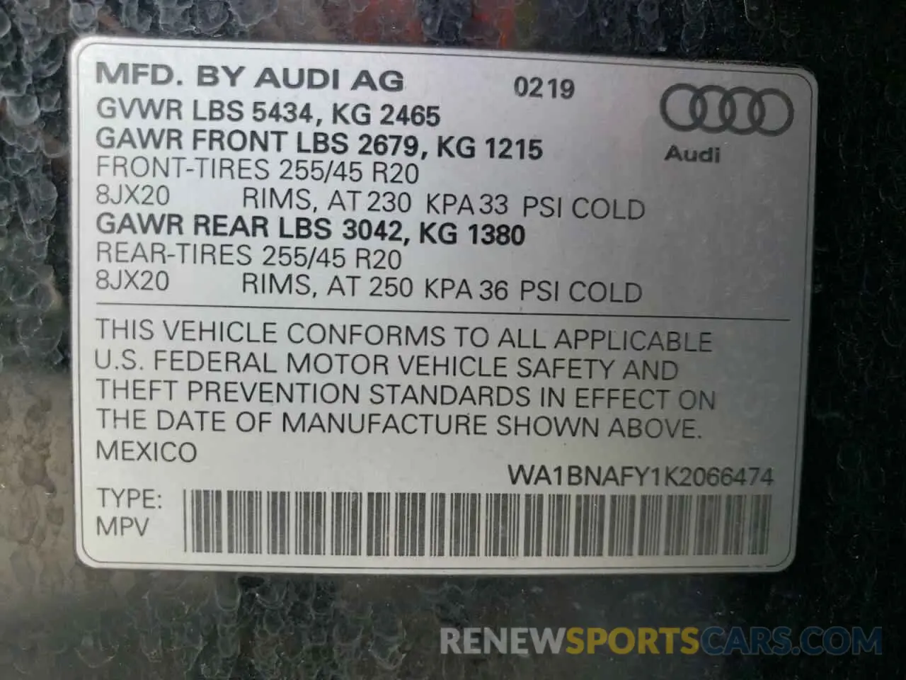 13 Photograph of a damaged car WA1BNAFY1K2066474 AUDI Q5 2019