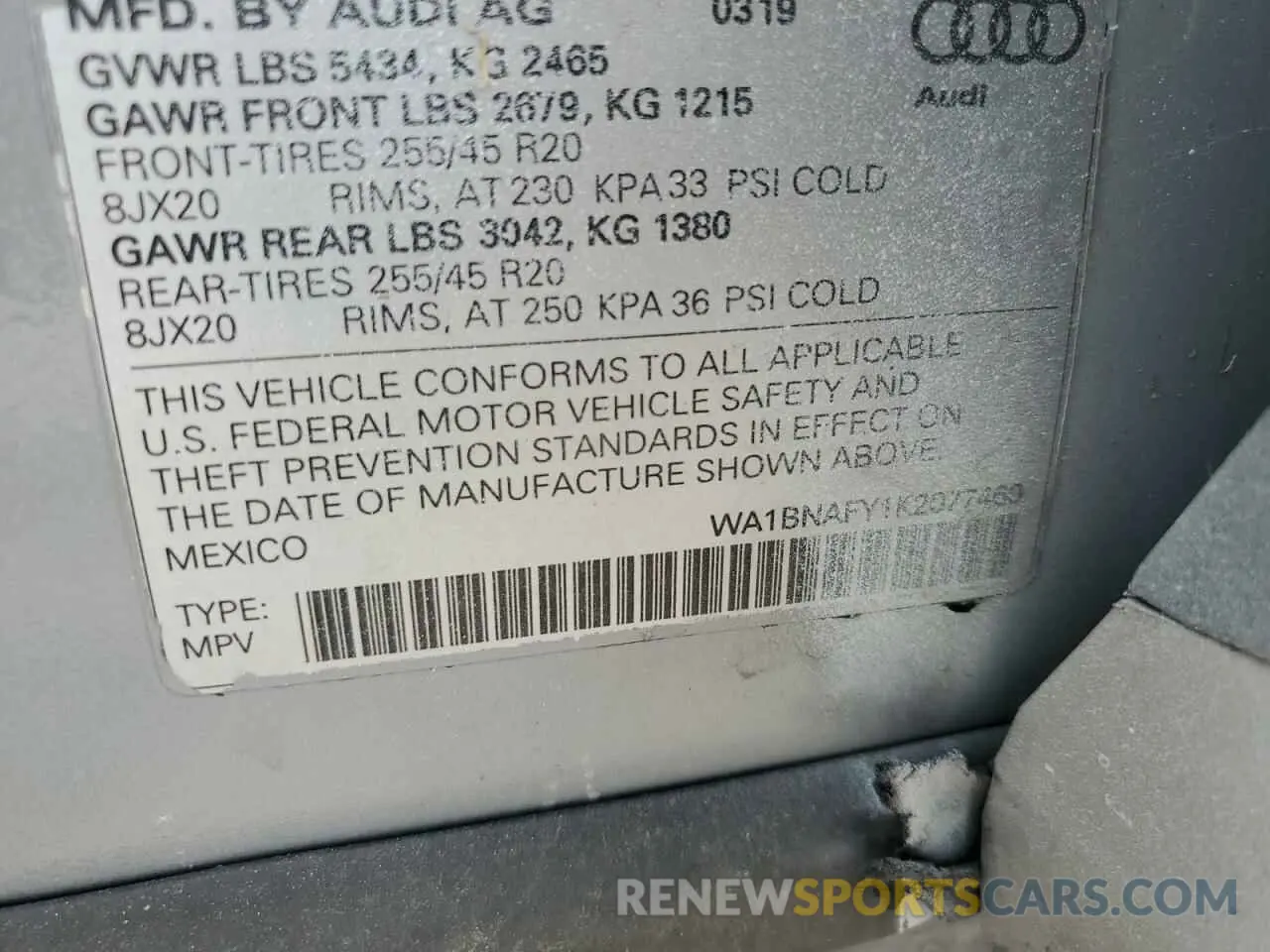 13 Photograph of a damaged car WA1BNAFY1K2077460 AUDI Q5 2019