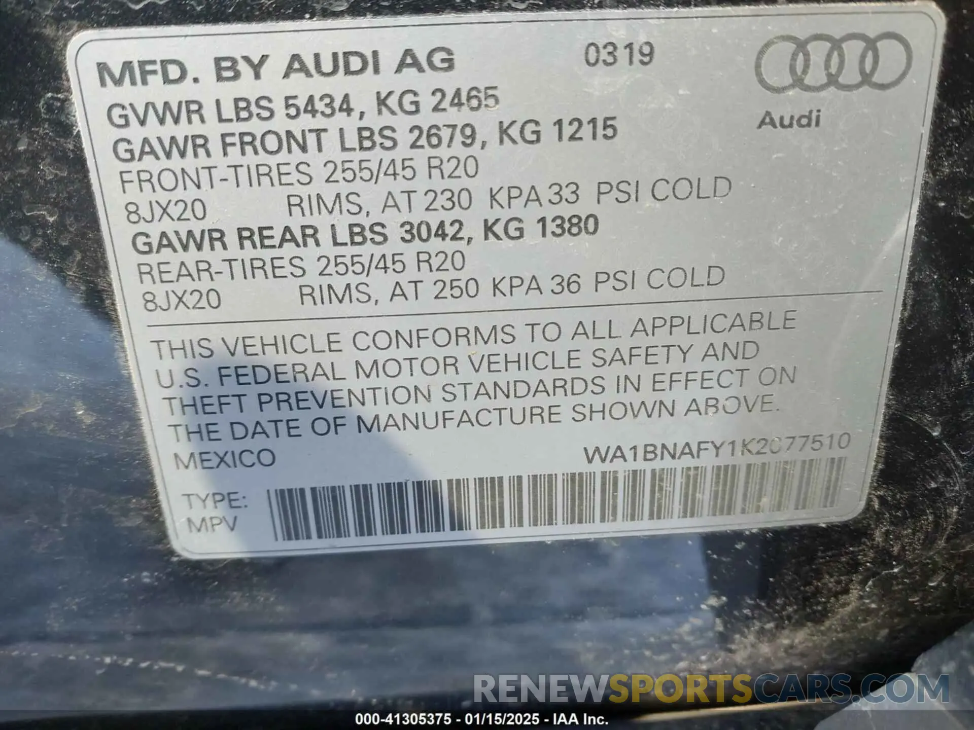 9 Photograph of a damaged car WA1BNAFY1K2077510 AUDI Q5 2019