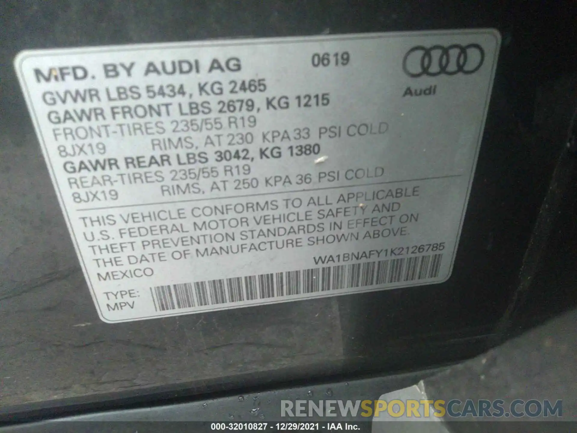 9 Photograph of a damaged car WA1BNAFY1K2126785 AUDI Q5 2019