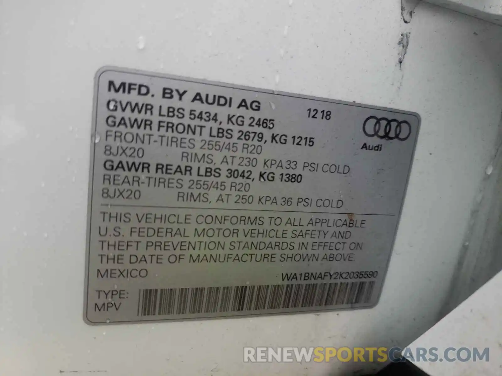 10 Photograph of a damaged car WA1BNAFY2K2035590 AUDI Q5 2019