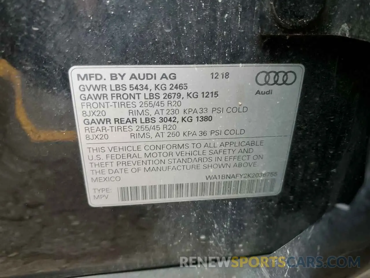 13 Photograph of a damaged car WA1BNAFY2K2036755 AUDI Q5 2019