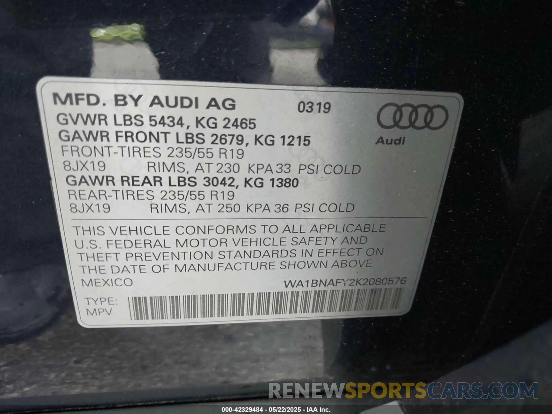 9 Photograph of a damaged car WA1BNAFY2K2080576 AUDI Q5 2019