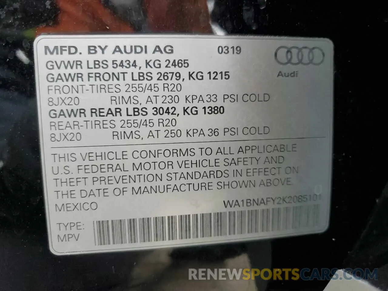 14 Photograph of a damaged car WA1BNAFY2K2085101 AUDI Q5 2019