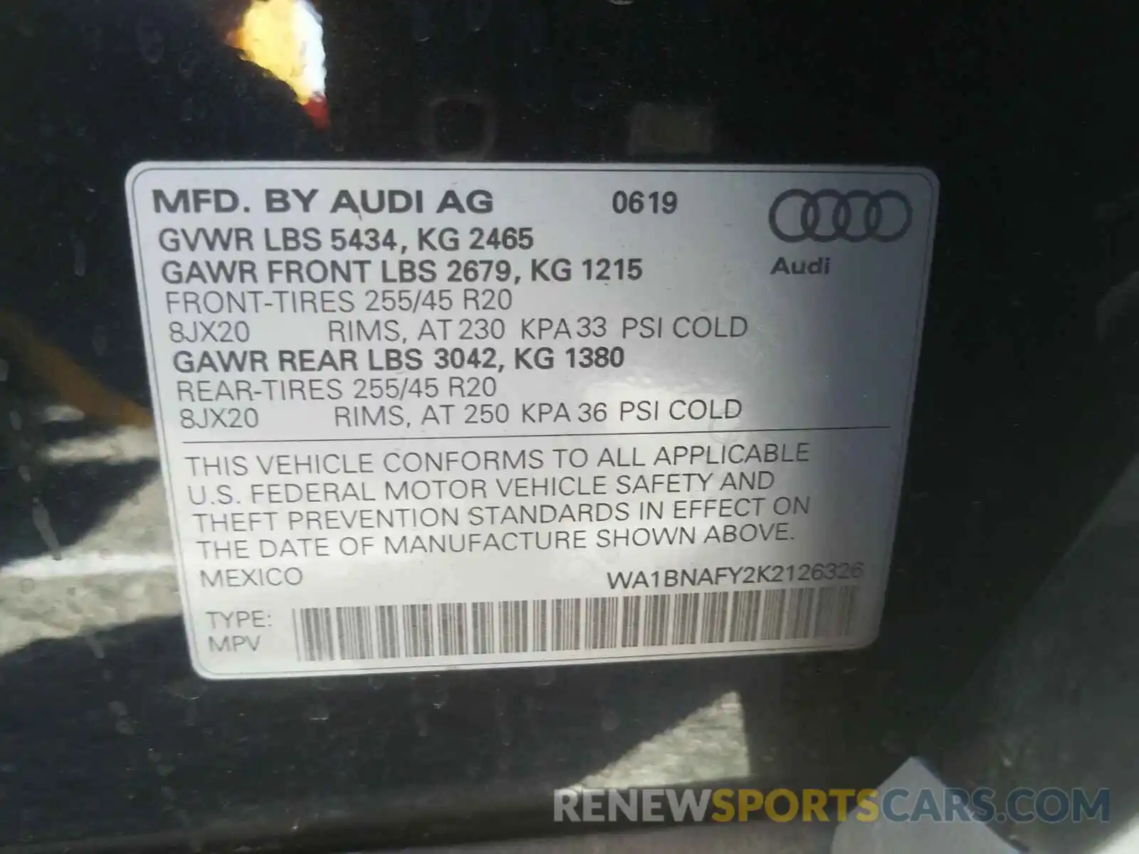 10 Photograph of a damaged car WA1BNAFY2K2126326 AUDI Q5 2019