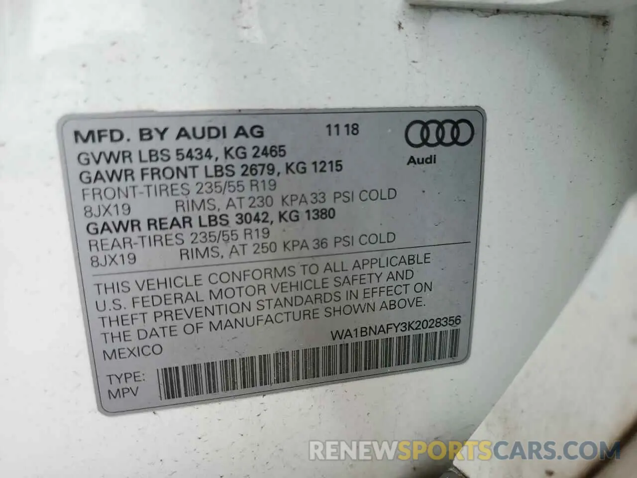 14 Photograph of a damaged car WA1BNAFY3K2028356 AUDI Q5 2019