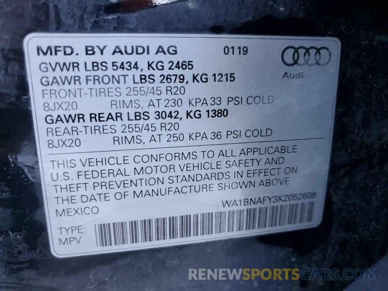 14 Photograph of a damaged car WA1BNAFY3K2052608 AUDI Q5 2019