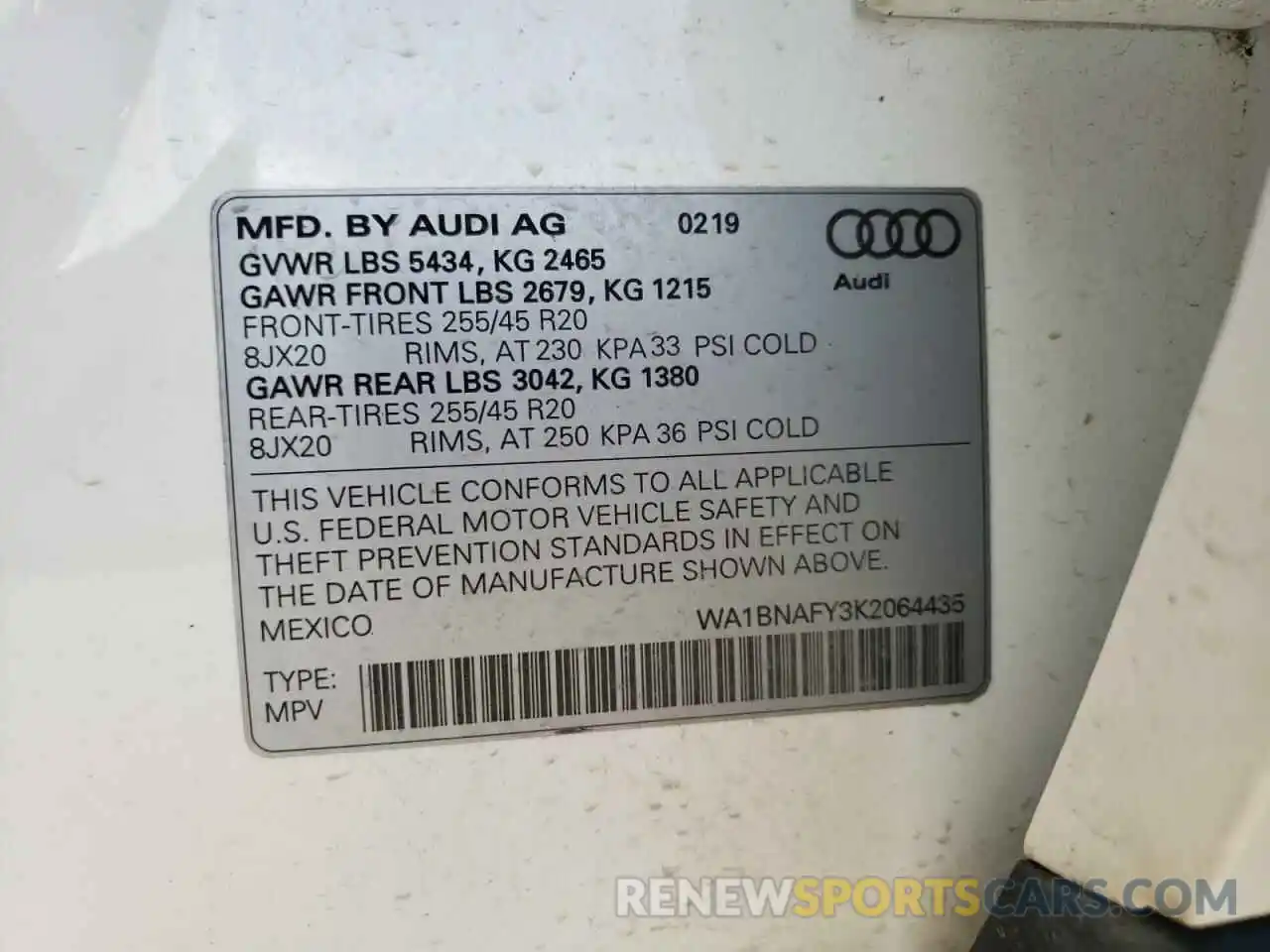 13 Photograph of a damaged car WA1BNAFY3K2064435 AUDI Q5 2019