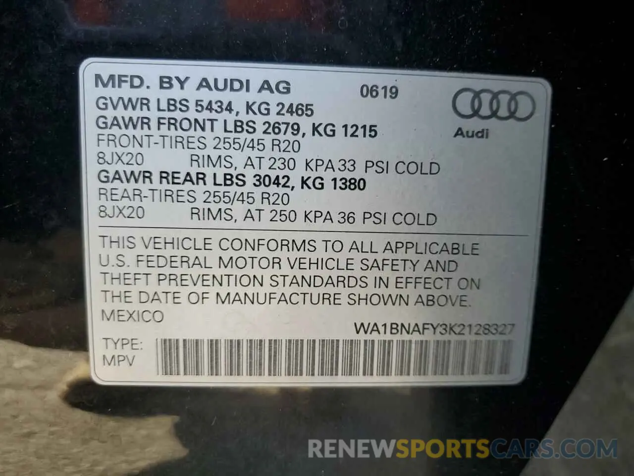 13 Photograph of a damaged car WA1BNAFY3K2128327 AUDI Q5 2019