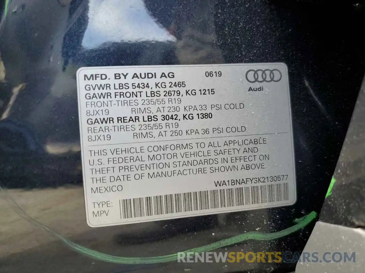 12 Photograph of a damaged car WA1BNAFY3K2130577 AUDI Q5 2019