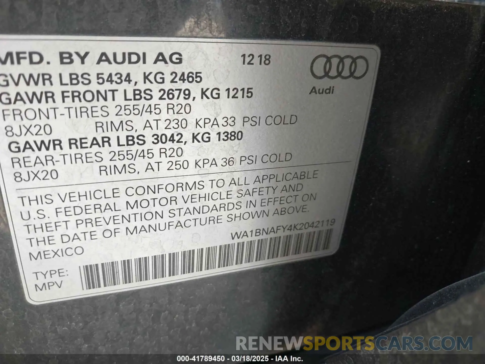 9 Photograph of a damaged car WA1BNAFY4K2042119 AUDI Q5 2019