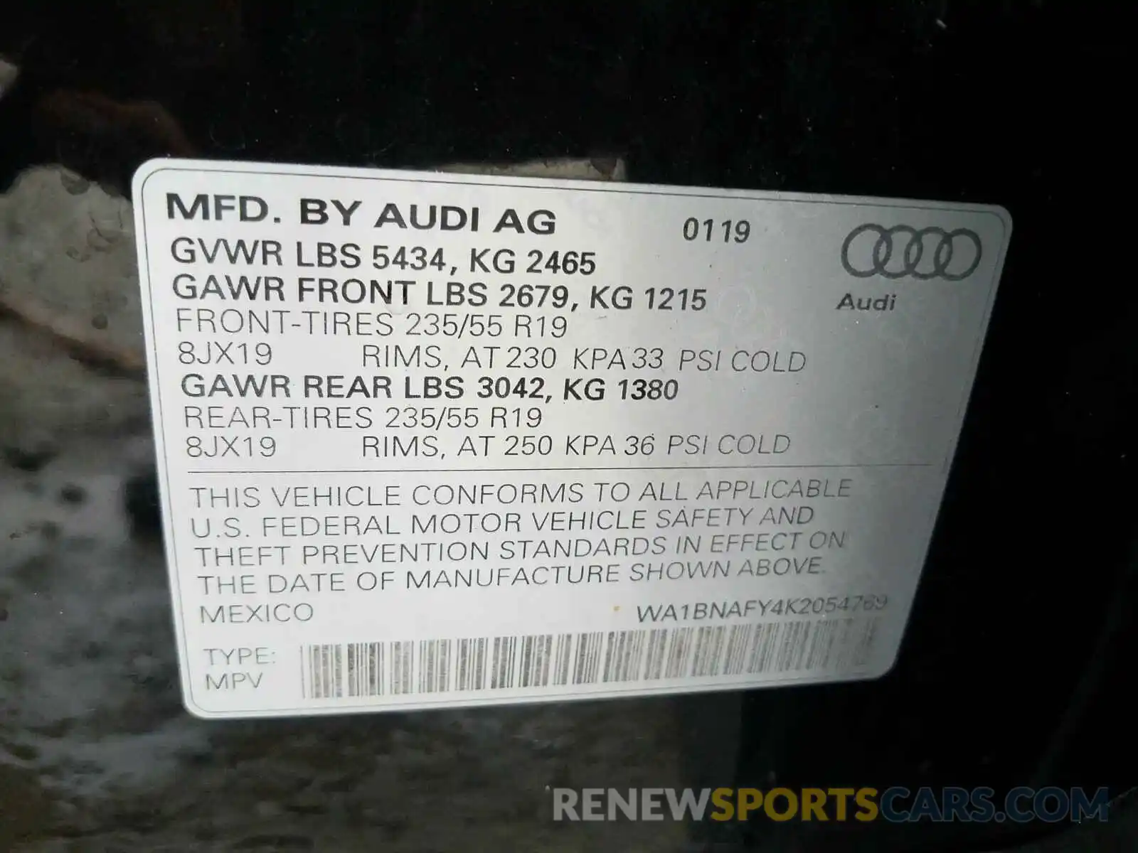 10 Photograph of a damaged car WA1BNAFY4K2054769 AUDI Q5 2019