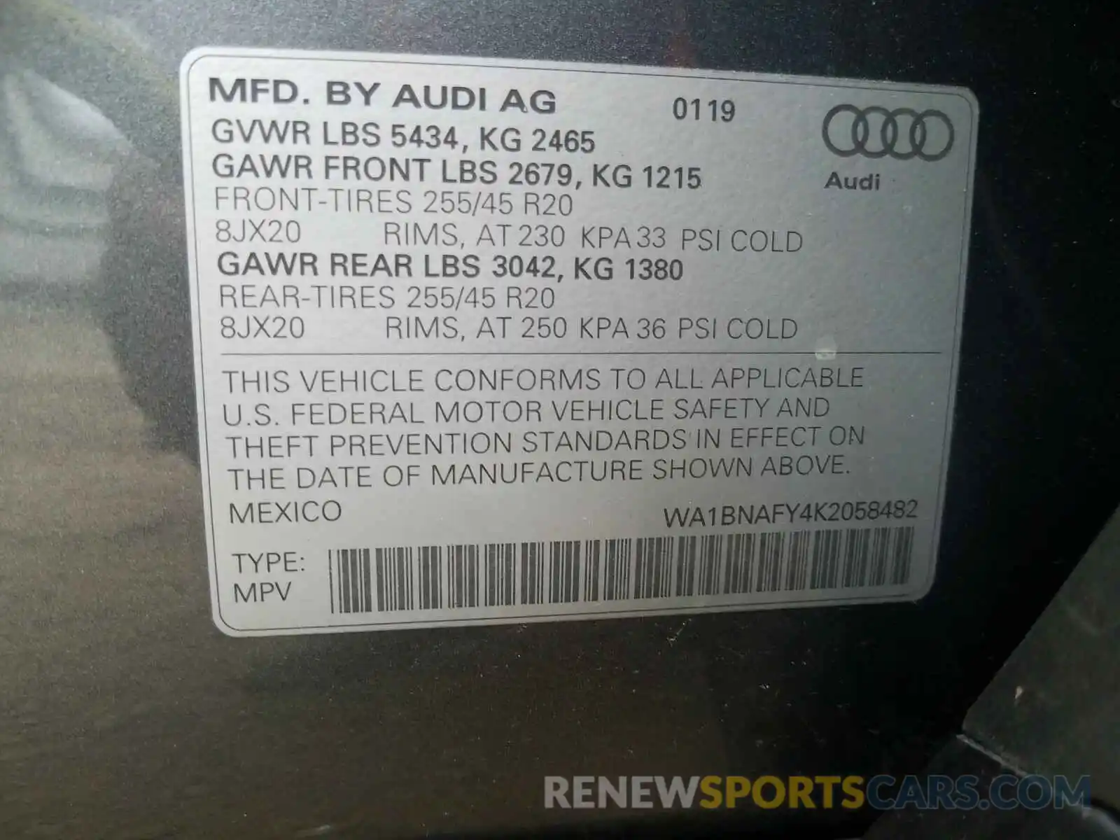 10 Photograph of a damaged car WA1BNAFY4K2058482 AUDI Q5 2019