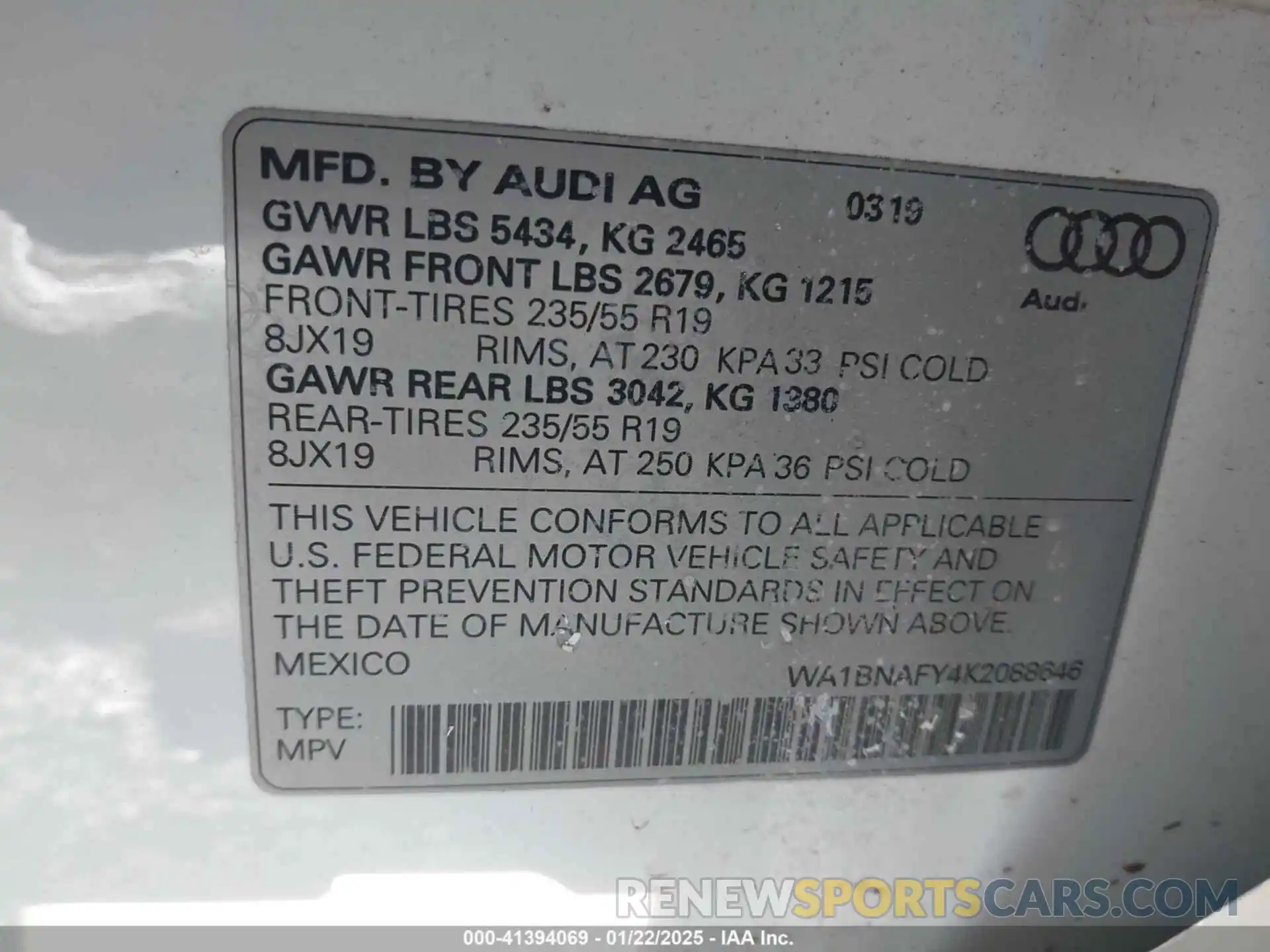 9 Photograph of a damaged car WA1BNAFY4K2088646 AUDI Q5 2019