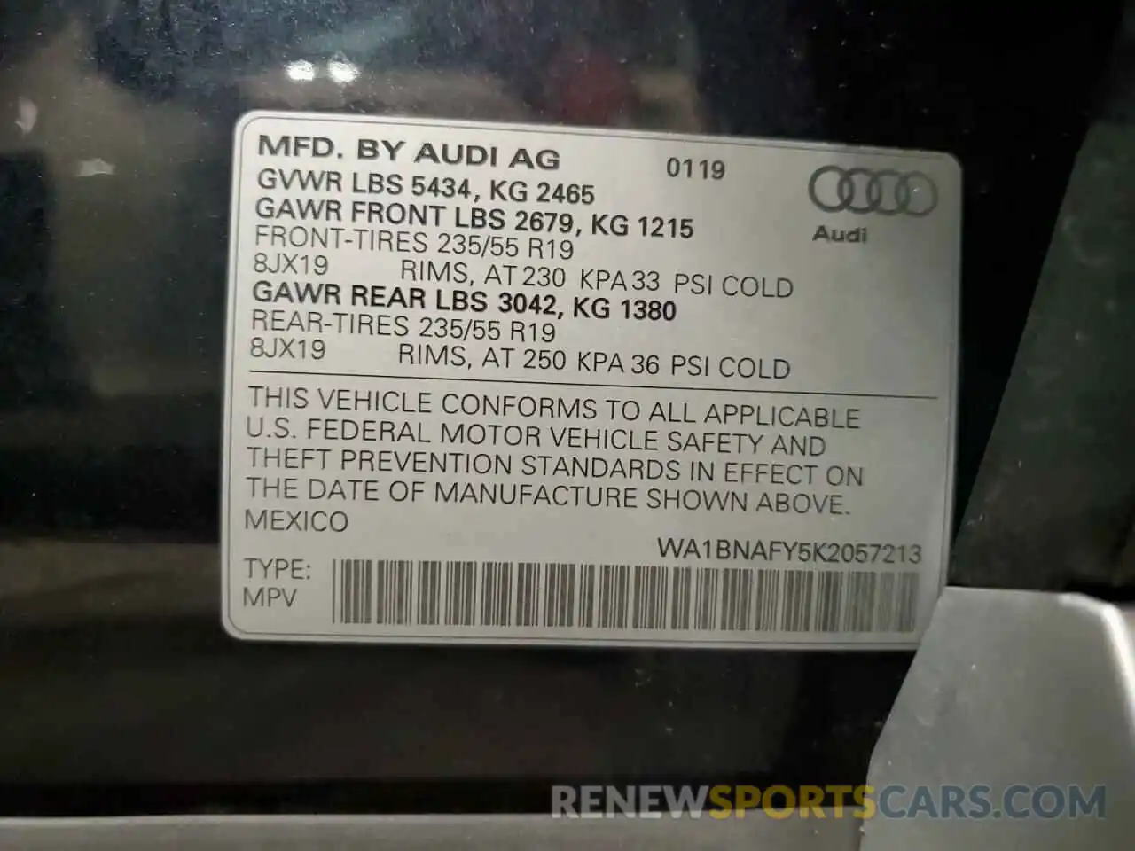 10 Photograph of a damaged car WA1BNAFY5K2057213 AUDI Q5 2019