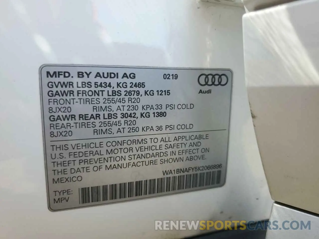 13 Photograph of a damaged car WA1BNAFY5K2066896 AUDI Q5 2019